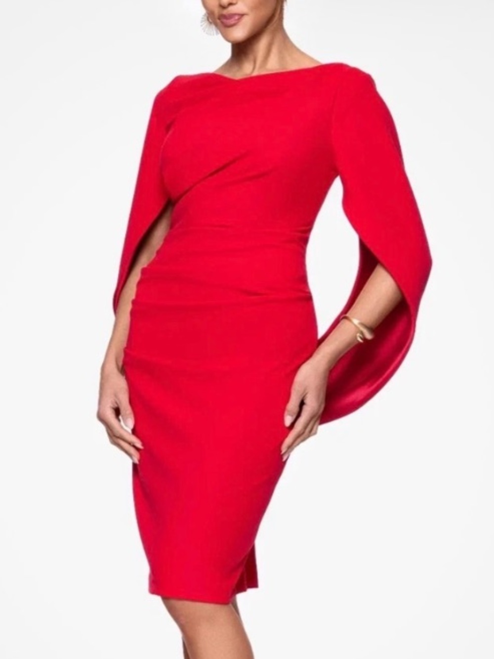 Betsy & Adam Bold Red Cape-Sleeve Sheath Dress